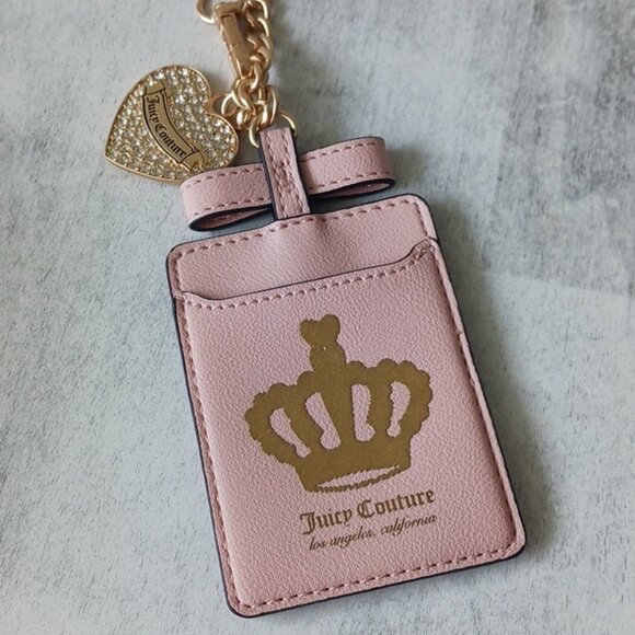 Juicy Couture Pink and Gold Keychain & Card Case Bag Heart Rhinestones Charm - Picture 3 of 6